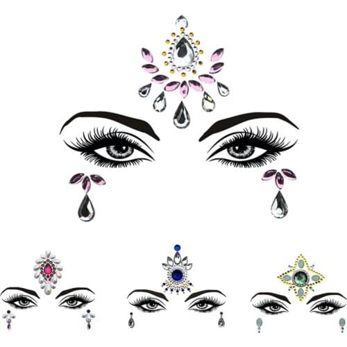 1Pc Adhesive Resin Face jewels Gems Temporary Tattoo Face Jewels Festival Party Body Gems Rhinestone Bindi Sticker Makeup Set