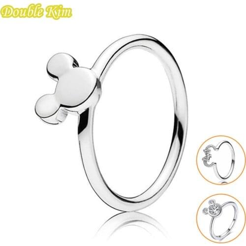 Cartoon Mouse Ring Lnlaid Zircon Copper Metal Plated Silver Color Stackable for Women Classic Fashion Jewelry Gift