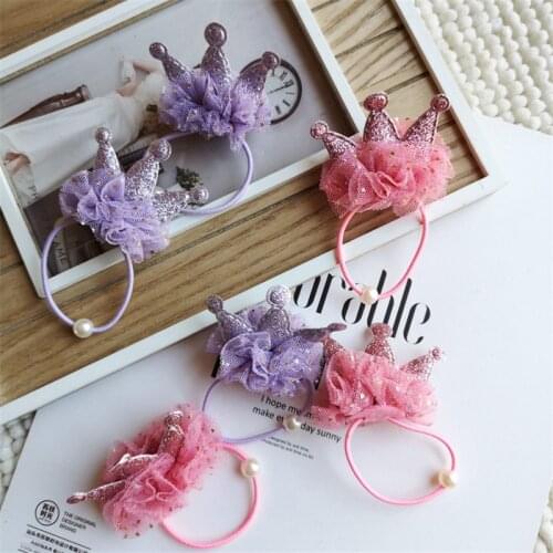12pcs/lot Fashion Children Girl Crown Hair Rubber Bands kids Elastic Hair Bands Hair Accessories for Princess Head Rope Headwear