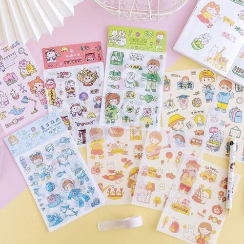 Cartoon Cute girl Washi Paper Sticker Kawaii Journal Stickers Scrapbooking DIY Water bottle Daily Planner Stationery Supplies