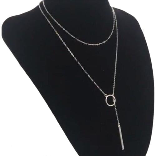 Circle Strip Long Chain Multi-layer Pendant Necklaces Star Earring For Women Trend Sweater Chain Choker Silver Color Jewelry Set