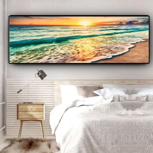 Natural Gold Beach Sunset Landscape Canvas Painting Posters and Prints Cuadros Wall Art Pictures for Living Room Home Decoration