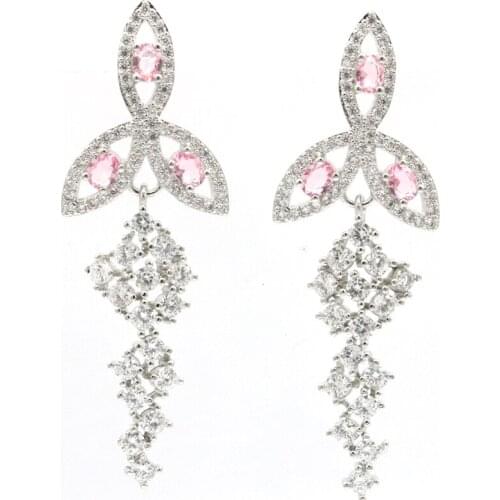 20x20mm 2020 New Arrival Created Pink Kunzite Bright Zircon Gift For Womans Daily Wear Silver Earrings
