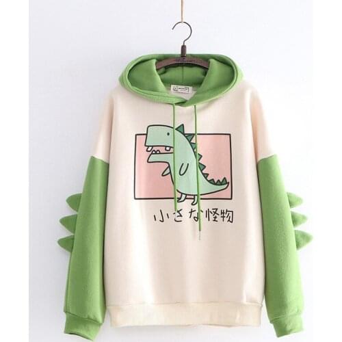 Fall 2020 Women Hoodies Fashion Women Casual Print Long Sleeve Splice Dinosaur Sweatshirt Tops Sweatshirts kawaii hoodie