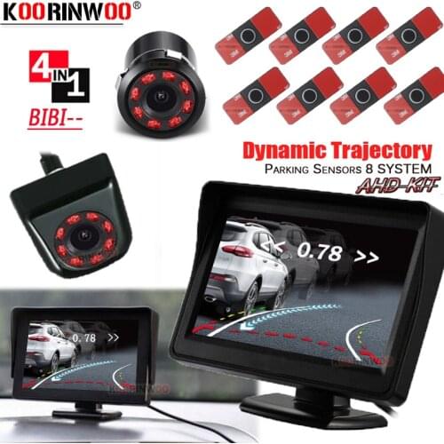 Koorinwoo Parktronic Dynamic Trajectory Trunk Camera Front Car Parking Sensor Kit With 8 Sensor Camera With Monitor Video System