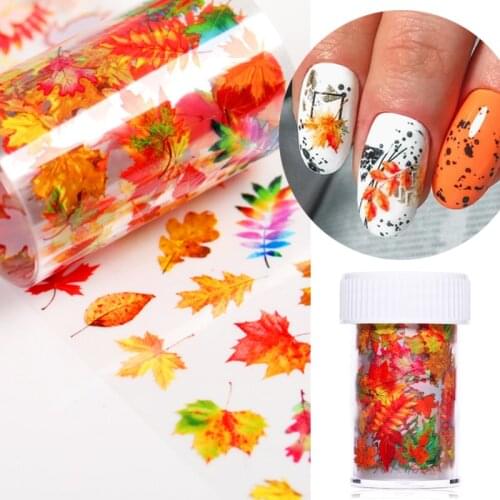 1 Box Maple Leaves Nail Foil Stickers Autumn Colorful Flower Leaves Transfer Decals Slider Nails Art Decoration DIY Manicures