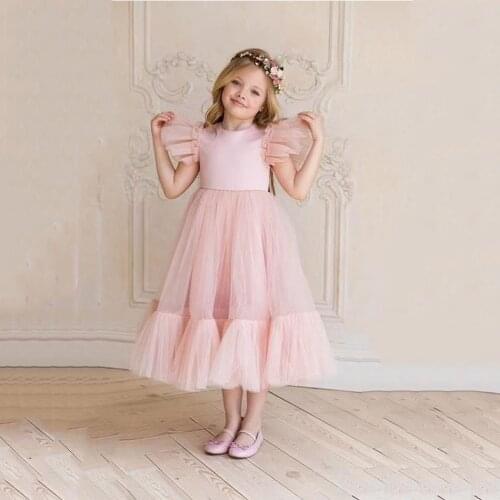 Flower Girl Dress Children Bridemaid Wedding Dresses For Kids Pink Tulle Gowns 2021 New Girls Boutique Party Wear Elegant Frocks