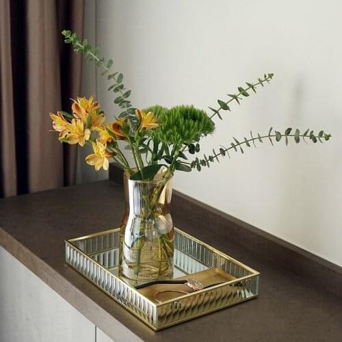 Hot Multifunction Glass Mirror Tray Gold Metal Edge Red Wine Plate Decorating Storage Tray Cake Tools Home Decoration