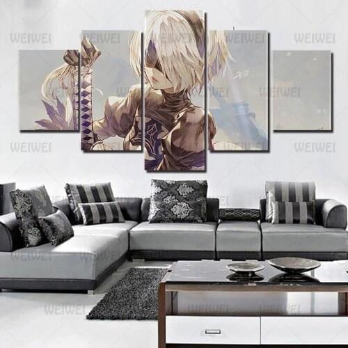 Poster Anime Beautiful Short Hair Girl with Blindfold Home Wall Decoration for Bedroom Living Room Art Canvas Painting Frameless