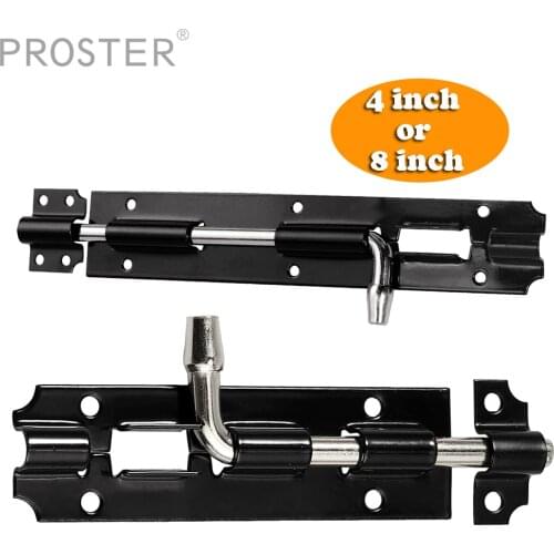 Proster 4 Pcs Tower Bolt Lacth Large Garden Gate Shed Sliding Door Lock 4 inch / 8 inch Black Lock Latch Catch for Home Safety