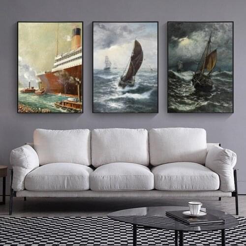 Sea Wave Sailing Boat Poster Canvas Print Painting Wall Art Living Room Home Decoration