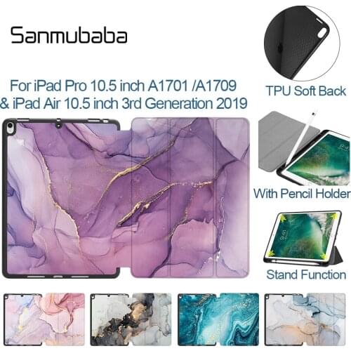 Sanmubaba Marble Case For iPad Pro Air 10.5 inch 3rd Gen Soft TPU +PU Leather Flip Smart funda Tablet Case With Pencil Holder