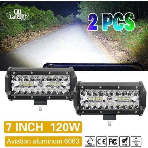 CO LIGHT 7 Inch Offroad 120W LED Worklight 3-Row Spot Flood Combo Auto Led Light Bar For ATV Lada Niva 4x4 Boat Led Bar 12V 24V