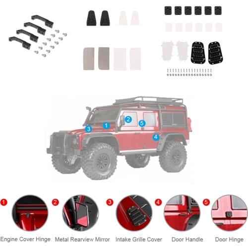 Intake Grille Cover & Engine Cover Hinge & Door Handle & Door Hinge & Metal Rearview Mirror Combo for 1/10 RC Crawler Car