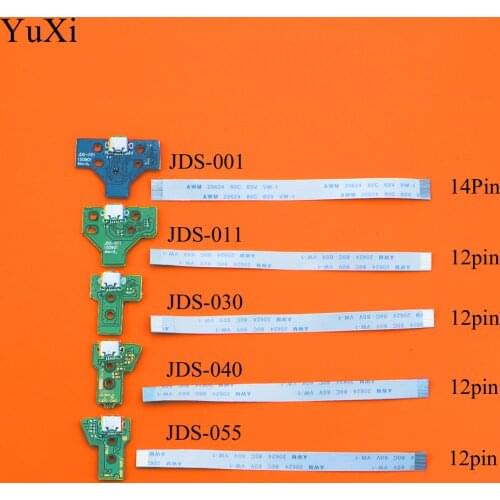 YuXi For PS4 Controller USB Charging Port Socket Board charger board with flex ribbon cable 12Pin JDS 011 JDS-030 JDS-040 055