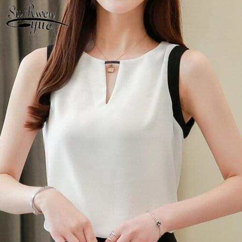 2019 women tops shirts women plus size tops blusas femininas elegante blusas mujer de moda Chiffon blouse Sleeveless 3905 50