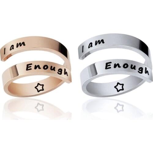 Ladies Mens Stainless Steel Rings Inspirational Letter Rings Adjustable Ring Engraved Enough My Spiral Jewelry Gifts for Girls