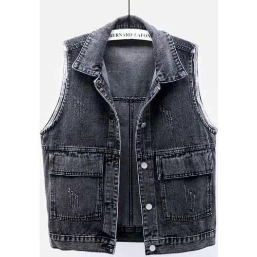 Woman Denim Vest Plus Size Womens Sleeveless Jacket Short Jeans Denim Waistcoat Single Breasted Solid Pockets Vests for Women