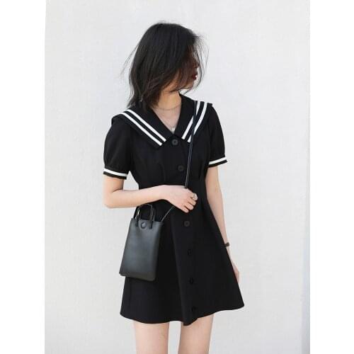 21 Summer New Black Long Short Suit Dress For Women V-Neck Casual A-Line Skirt Sleeve Retro Dresses Solid Color Commute Woman
