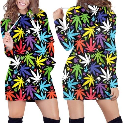 IFPD Colorful Leaves 3D Print Women Hoodie Dress Harajuku Weeds Long Hoodies Casual Kawaii Pullover Plus Size Clothing Wholesale