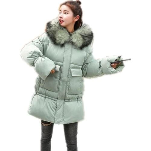 Hooded Large Fur Collar Winter Women Jacket 2018 Fashion Down Cotton Jacket Female Medium-Long Winter Coats Loose Parkas TopQ800
