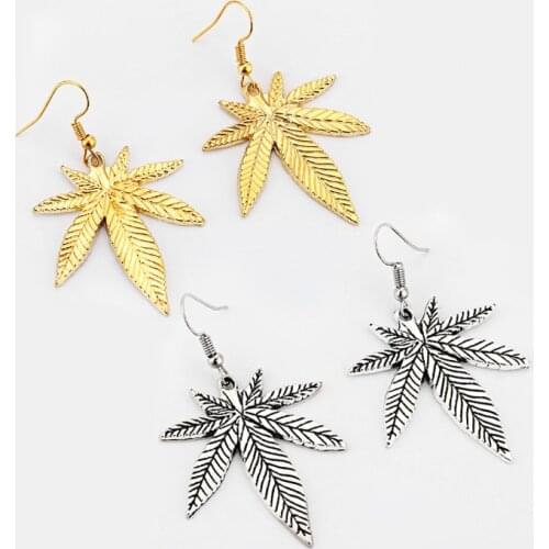 1 Pair Maple Leaf/Pot Weed Leaf Charms Pendants Earring Antique Gold/Silver Color Tone Jewellery For Women