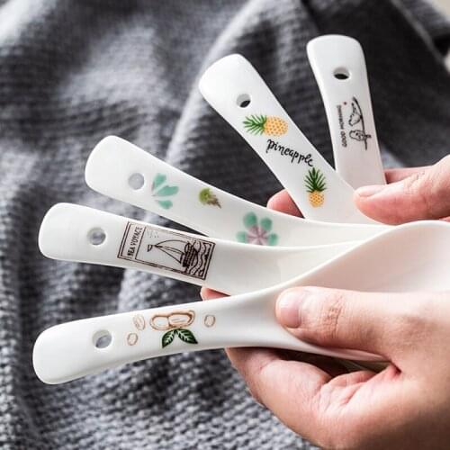 1PC Floral Pattern Soup Spoon Ceramic Tableware DIY Household Restaurant Kitchen Cutlery Supplies