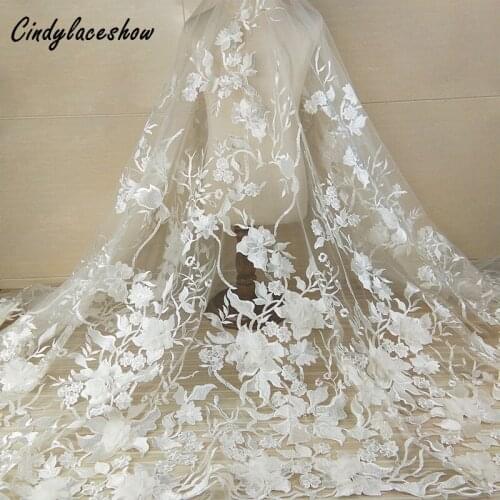1Yard Peony Embroidery Net Lace Fabric For dress Clothes White African French Tulle Lace For Wedding Garment Accessories Craft