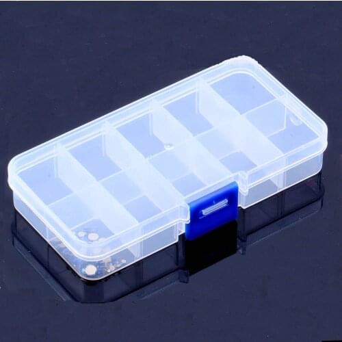 10 Slots Adjustable 6x13cm Transparent Rectangle Plastic Storage Box for Jewelry Nail Art Tool Box Craft Bead Case Organizer Box