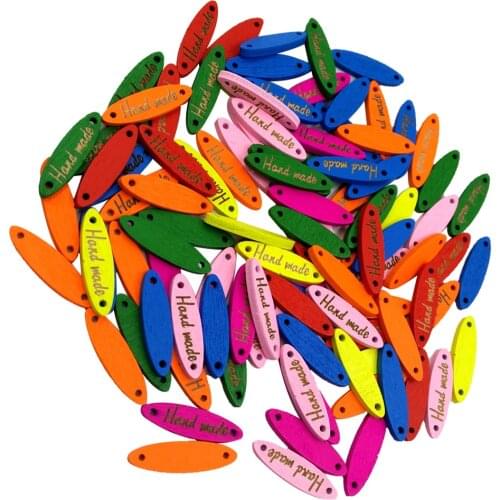 100pcs Mixed Painting With "Hand Made" 2 Holes Wood Buttons For Scrapbooking