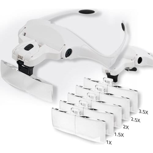 1X 1.5X 2X 2.5X 3.5X Illuminated Magnifying Glass with LED Lamp Watch Repair Dental Loupes Headband Magnifier Glasses Adjustabl