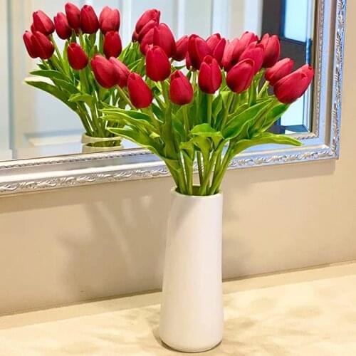 35cm Artificial Tulip Flower Bouquet for Wed Aisle Decorations Bridal Bouquet 10P Home Greenery Decorative Fake Floral Bouquet