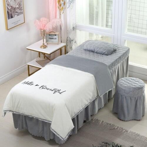 High Quality 4pcs Coral Velvet Beautiful Beauty Salon Bedding Sets Massage Spa Use Embroidery Duvet Cover Bed Skirt Quilt Sheet