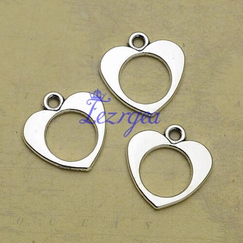 40pcs/lot--17x17mm, heart cham,Antique silver plated Round Hollow Heart charms ,DIY supplies, Jewelry accessories