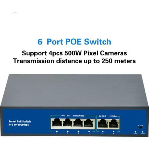 48V POE Switch 100Mbps Ethernet Network Switch 4 Ports PoE Switcher Standard RJ45 Injector for IP Camera/Wireless AP/CCTV