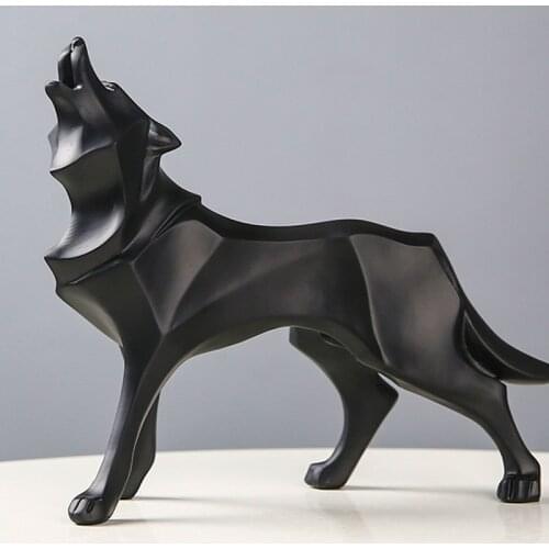 Resin Abstract Wolf Statue Nordic Geometric Animal Figurines Wolf Sculpture Crafts Home Office Shelf Desk Decoration Ornaments