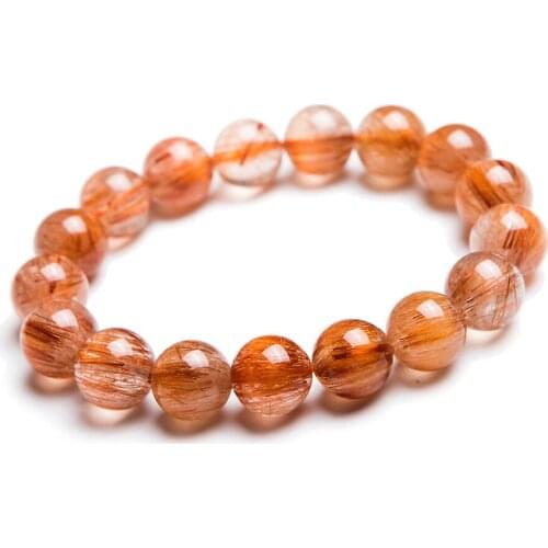 Free Drop Shipping 11.5mm Natural Copper Hair Rutilated Quartz Crystal Stretch Bracelet Women Charm Clear Round Beads Bracelet