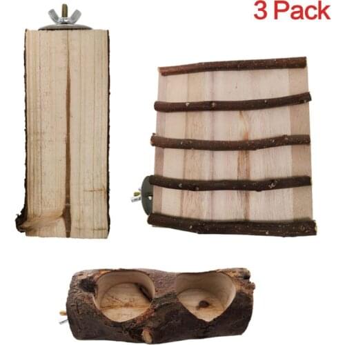 3Pcs Wooden Hamster Feeding Bowl Climbing Ladder Toys Basin Stand Rat Chewing Exercise Playing Toys