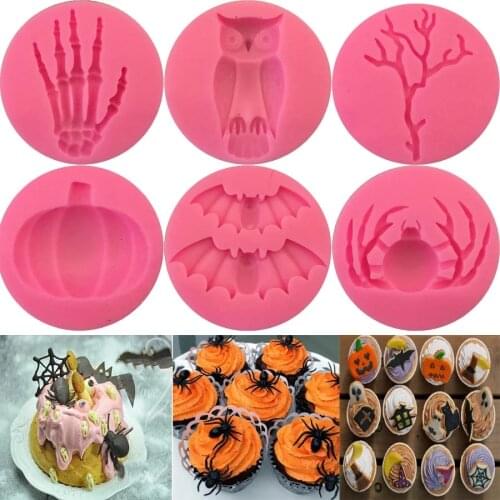 Halloween Molds Fondant Cream Chocolate Silicone Molds Skull Hand Spider Bats Pumpkin Owls Clay Decor For Kitchen Baking Tools