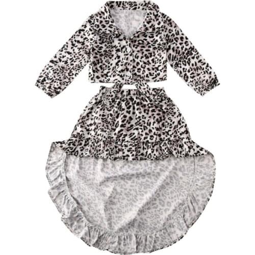 1-6Years Toddler Kids Baby Girls Leopards Clothes Set Long Sleeve Crop Top Irregular Dress Outfits 2pcs Sets
