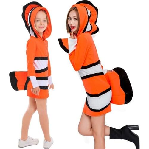 Halloween Cosplay Funny Clownfish Buffoon Fish Costume Cute Zip Up Hooded Dress Coat Party birthday Gift For Adult Women Kids