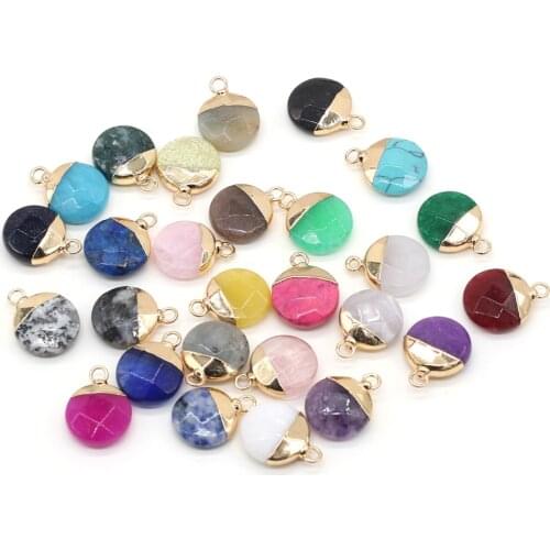 Natural Stone Faceted Pendant Disc Shape Lapis lazuli Reiki Heal Crystal for Charms Jewelry Making Necklace Earring 15x18mm