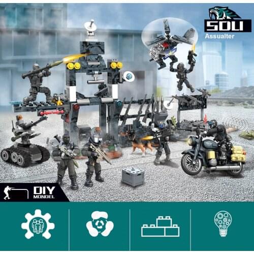 1:36 scale military S.D.U army SWAT action figures H.K Special Duties Unit mega block weapon atv dog motorcycle robot brick toy