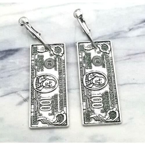 Fashionable Personality of New Female Jewelry. Earrings with Dollar, Bill and Purse Design