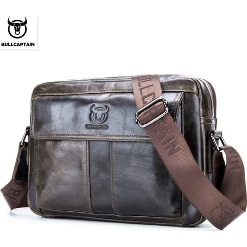 BULLCAPTAIN first layer cowhide mens one-shoulder messenger bag sports and leisure large-capacity leather 10 inch ipad handbag