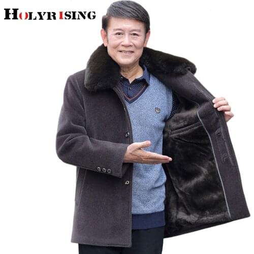 Men wool coats for winter warm thick abrigo hombre soft fur collar overcoats gloss single button chamarras para hombre 19729