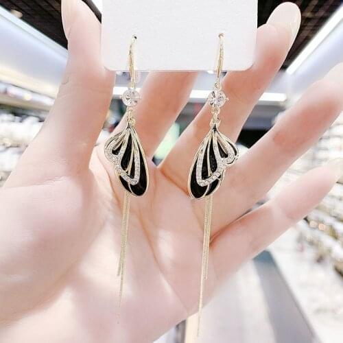 2021 new retro butterfly tassel earrings long super fairy atmosphere wild net red earrings
