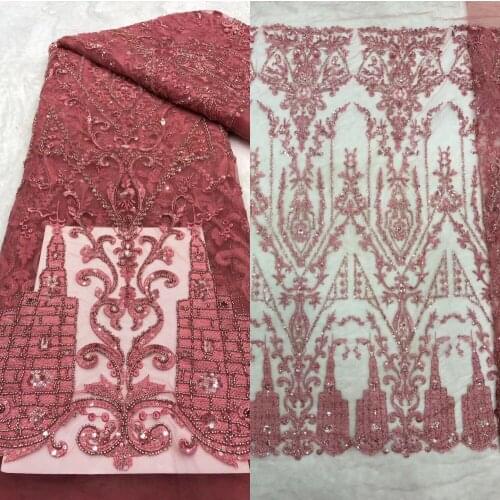 Latest with Beaded and sequins Lace Fabric High Quality African Lace Fabric S-6988811 Lace Fabric for Bridal Material French
