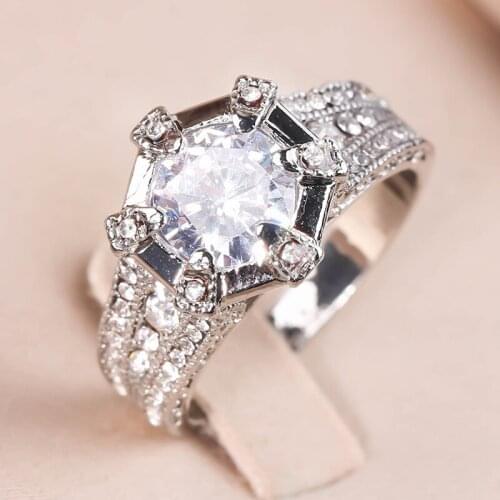 New Exquisite Silver Color Crystal Rings for Women Wedding Party Engagement Promise Geometric Zircon Rings Female Jewelry Gift