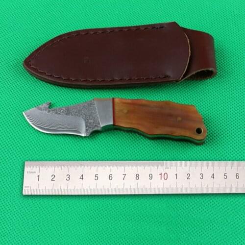 New fixed Damascus steel blade sharp edges camping hunting tactical survival knife with horn handle Outdoor tool knife